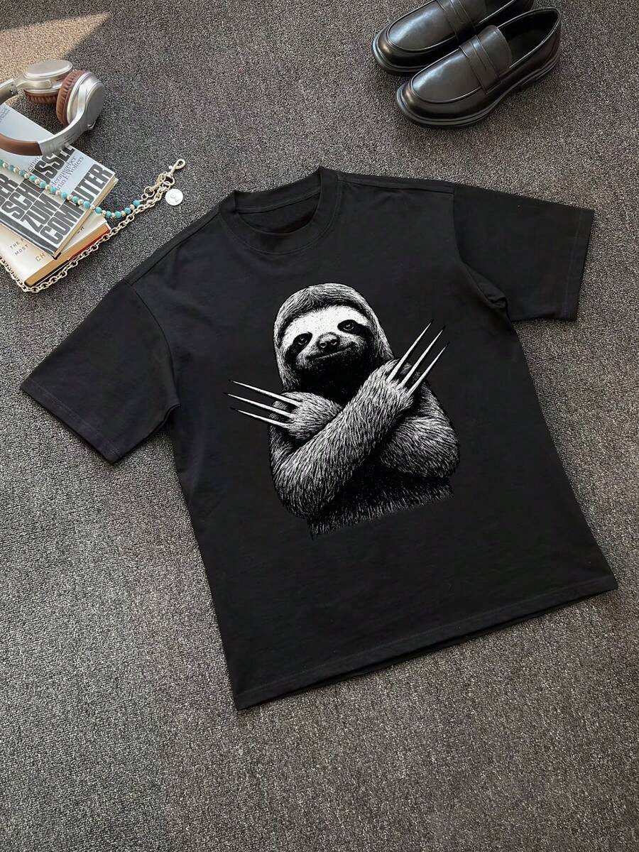 Playera Negra Camiseta con Estampa de Pregón con Garras de Wolverine - Negro - Ver 1