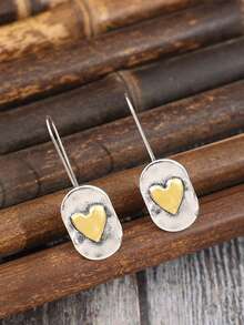 1 Cặp bông tai móc hình trái tim màu vàng hình học phong cách Boho cổ điển, một món quà trang sức phù hợp cho phụ nữ đeo hàng ngày, tiệc tùng, du lịch - Màu Bạc Cổ - Xem 5