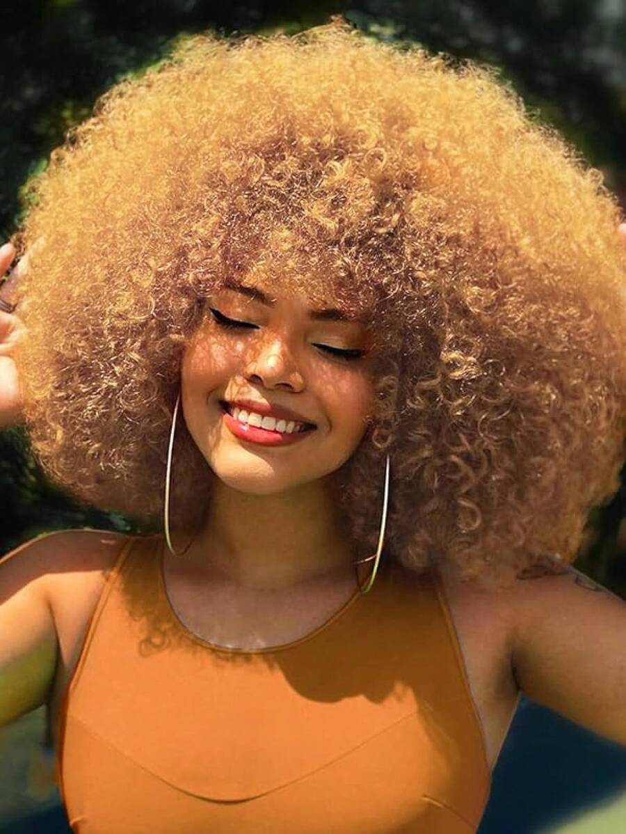 Afro Wig 14Inch And 8Inch Afro Wigs For Women 70s Afro Kinky Curly Wig Bouncy Huge Fluffy Puff Wigs Synthetic Hair For Cosplay Daily And Party - Blonde - 查看 1