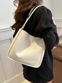 1 Pc Minimalist Retro Pure Color Soft Surface Large Capacity Shoulder Bucket Bag Suitable For Women's Daily Casual Commuting Use