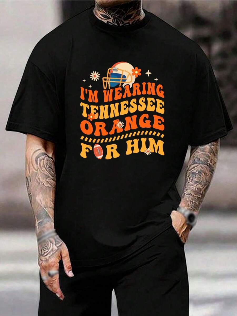 Camiseta de fútbol americano naranja de los Tennessee Volunteers - Estilo vintage para el día del partido - Regalo perfecto para aficionados al fútbol americano - Camiseta unisex de manga corta a la moda - Negro - Ver 1