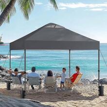 Amada 10x10ft 1-Person Setup Pop Up Canopy Tent - Easy Outdoor Sun Shade For Events, Parties, Camping, Gazebo With Wheel Cover Bag, Beach Tent With 3-Speed Adjustable Height,Blue - 深灰色 - 查看 2