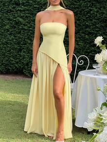 Elisanya Color Block Ribbon Cocktail Dress, Minimalist & Stylish, Suitable For Summer - Yellow - View 3