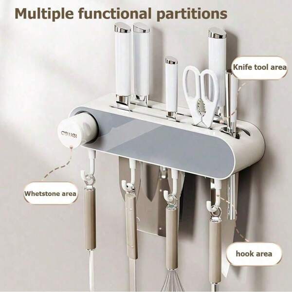 Multifunctional Kitchen Knife Rack - With Sharpener Stone - Easy To Install And Use - Space-Saving And Stylish Kitchen Storage Rack