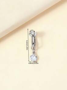 1pc Fashion Versatile Minimalist Zirconia Fake Belly Button Ring - Silver - View 3