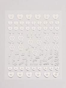 2/3/4/6 3D爱心锁指甲贴金银翅膀心形贴纸抽象涂鸦条纹指甲修剪，银色爱心锁抽象涂鸦全息心形指甲修剪包裹热印指甲贴纸DIY