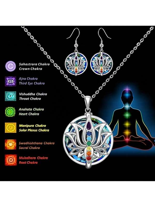 1Pc Elegante 7 Chakra Colar Pingente de Lótus Yoga Chakra Cura Pedra Barra Colar Feminino Equilíbrio Energético Banquete Jóias Casais Festa de Natal Presente de Aniversário Presente de Aniversário