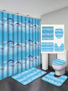 1/4 pièces Ensemble de rideau de douche PEVA de salle de bain, imperméable et anti-salissure, livré avec 12 crochets de rideau, convient pour toutes les saisons, comprend un tapis de bain, un tapis de toilette en U, un couvre-siège de toilette, un séparateur de salle de bain et des accessoires décoratifs pour la décoration moderne de la maison, la décoration de la salle, les accessoires de salle de bain, la rentrée des classes