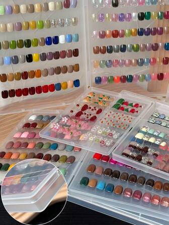 大容量透明美甲收纳盒，防尘便携式按扣式美甲配件收纳盒