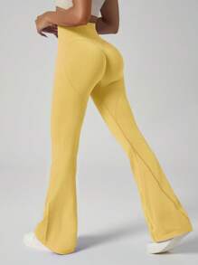 Pantalones acampanados elásticos para mujer, con cintura elástica acanalada, que levantan el trasero, con diseño en forma de corazón, ajuste estilizante