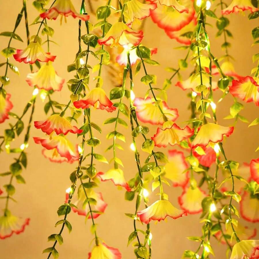 1 件百合花吊灯 LED 灯，藤蔓花枝适用于墙壁、壁炉、室内装饰、婚礼氛围、花卉装饰灯