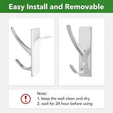 New Self-Adhive Coat Hooks For Hanging - Heavy Duty Stainls Double Wall Hook For Towel, Backpack, Hat, Sturdy Metal Hanger For Bathroom, Bedroom, Door, Wall Mounted, 4-Pack, Sier, New - Silver 4 Pack - 查看 5