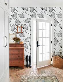 CiCiwind Black And White Peel And Stick Wallpaper Removable Self-Adhesive Wall Paper For Bedroom Bathroom Ginkgo Leaves Contact Paper Modern For Living Room 17.3In*118In - White and Blue - View 1