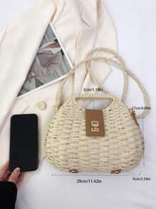 Bolso de mujer minimalista y de moda con diseño tejido de conchas, bolso de hombro/bandolera portátil con cierre de giro, adecuado para vacaciones y viajes