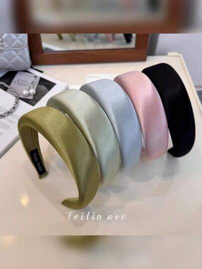 Bandeau satin large élégant, design simple, éponge de haute qualité, convient pour le haut de la tête, le nettoyage du visage, accessoire cheveux, look vintage chic, couleur unie, sensation de satin de haute qualité, accessoire cheveux bandeau élégant et doux pour femmes