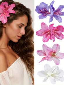 1 件波西米亚风格人造花发夹 - 鲜艳的粉色和紫色花朵发夹，适合女孩，非常适合婚礼、新娘盘发和时尚刘海，婚礼发饰 | 装饰性发饰 | 鲜艳的彩色发夹，女孩发饰发夹爪夹发夹，学校用品