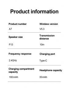 Auriculares inalámbricos, diseño intrauricular, reducción de ruido, calidad de sonido estéreo Hi-Fi, sin retraso, sensor táctil, adecuado para deportes, compatible con Android/iOS y otros teléfonos inteligentes, duración de la batería (180mAh), nombre Bluetooth (A7)