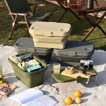1pc Folding Cutting Board Set, Outdoor Portable Pet Storage Box, Green/Gray/Yellow, Easy To Clean Portable Design, Store Dog Toys Snacks & Camping Essentials, Multi-Functional Outdoor Travel & Camping Storage Basket, Suitable For Camping, Beach, Party, Family Gathering, Car Trunk, RV Travel