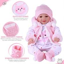 Babeside 5 Pcs Reborn Doll Clothes Set - Winter Accessories With Hats, Socks For 17-22 Inch Dolls, Pink - Hồng - Xem 3