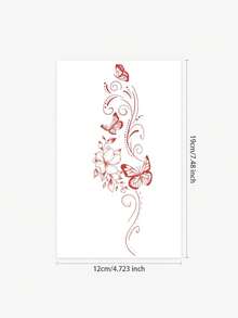 1 件中国风红色蝴蝶和花卉临时纹身贴纸，防水防汗，一次性使用，适合手臂、背部，适合人们日常使用 - 紅色 - 查看 2