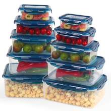 Plastic Food Storage Containers - 20 Pieces (10 Containers & 10 Lids) Food Containers, Air Tight Lids, Freezer, Microwave & Dishwasher Safe. Airtight Kitchen - Blue - View 4