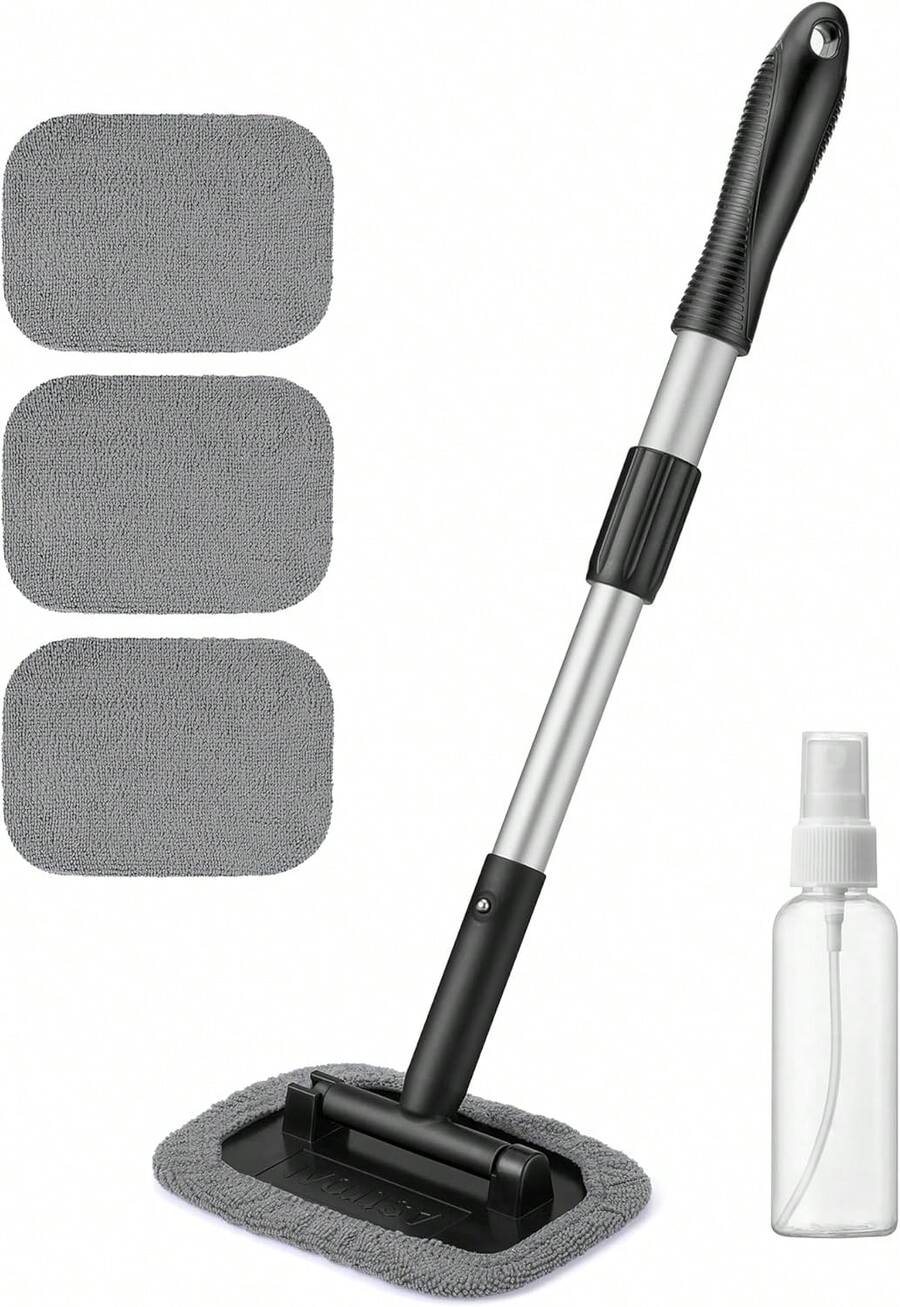 AstroAI Windshield Cleaner, Microfiber Car Window Cleaner With 4 Reusable And Washable Microfiber Pads And Extendable Handle Auto Inside Glass Wiper Kit Blue - Gray - View 1