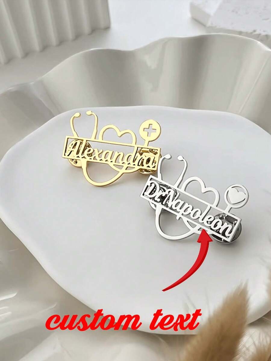 1 Stück personalisierte Namenschilder und Abzeichen, mit Ihrem Namen graviert, personalisiertes Logo, Anstecknadeln, Herzstecker und professionelle Accessoires für Ärzte. - Stil 2 - Übersicht 1