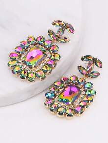 ACEHLN قرط معدني نحاسي بتصميم هندسي دقيق مرصع بالزركون، قلادة بتصميم هندسي دقيق محفورة يدويا