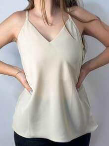 Women's Tank Top With Adjustable Straps Basic Crepe Strappy Top - Cát - Xem 5