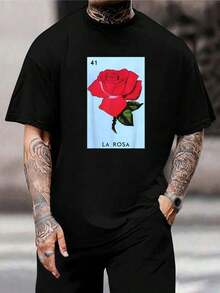 Camiseta La Rosa Lotería Mexicana - Moda, Rosa, Diseño Floral, para Hombre y Mujer - Regalo Único de Cultura Española - Negro - Ver 1