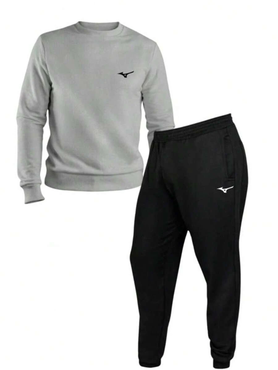 Men's Round Neck Sweatshirt + Sports Gym Pants Kit Set Promotion - 灰色 - 查看 1