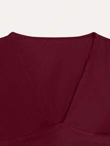 Fashionable V-Neck Tight Fit Long Sleeve Base Layer Top, New Spring/Summer - Burgundy - View 6