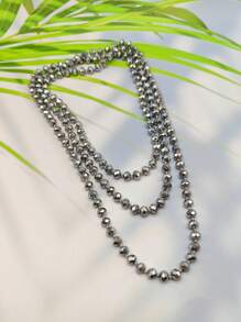 1pc 1.5m Long Crystal Beads Knotted Multi-Layer Simple Daily Wear Necklace For Women