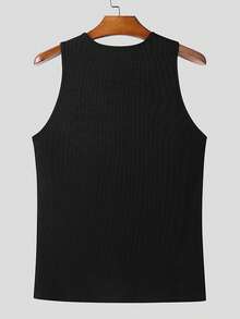 INCERUN Men Round Neck Sleeveless Zipper Summer Holiday Casual Gym Tank Tops Plain Slim Shirts T-Shirt - 黑色 - 查看 4
