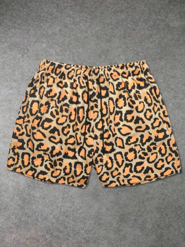 Men's Leopard - Print Drawstring Athletic Swim Trunks - Quick - Dry & Breathable For Beach Volleyball, Swimming And Poolside Workouts