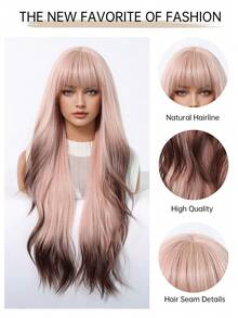 Parrucca lunga riccio da 28 pollici, colore rosa, marrone, rame, rosso rame per donna, parrucca soffice con frangia, parrucca sintetica per feste e uso quotidiano