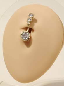 1pc Women's Zirconia Crystal Navel Ring, Medical Steel Barbell Belly Button Ring, Heart/Round Body Piercing Jewelry