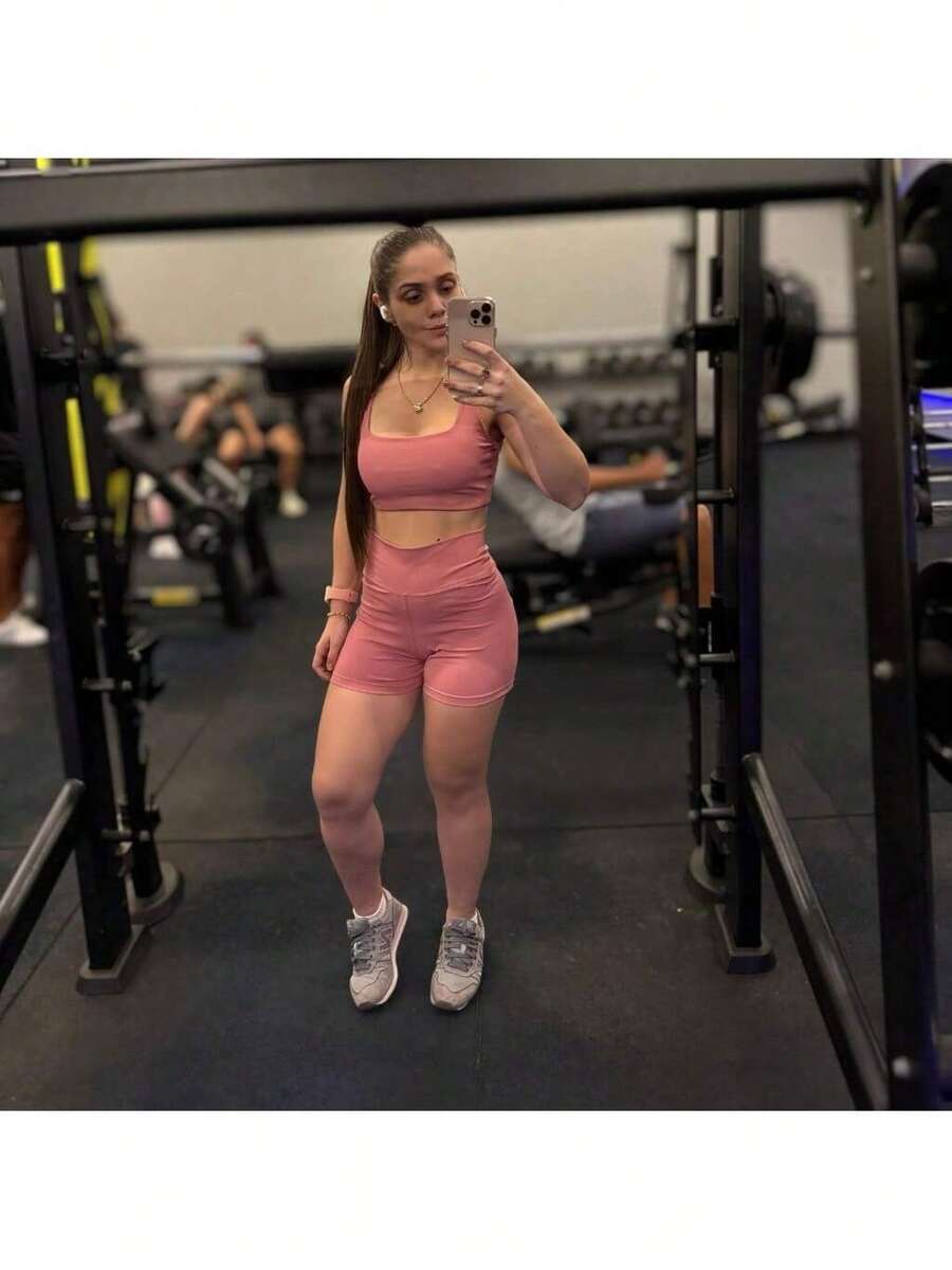 Fitness Short Set With Thick Strap Top - 玫瑰紅 - 查看 1