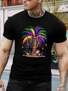 Camiseta de Mardi Gras - Palmera, Cuentas, Máscaras, Carrozas - Divertida Camiseta de Manga Corta para Hombres y Mujeres - Ropa para la Celebración de Nueva Orleans - Negro - Ver 1