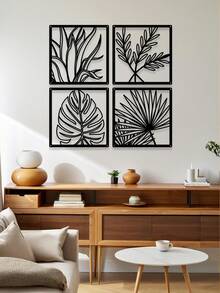 4pcs Modern Metal Wall Decor: Leaf Sculpture Decorations For Living Room, Bedroom, Home & Garden - Contemporary Leaf Metal Wall Signs Art For Home Decor Room Decor Bedroom Decor - Black - View 8