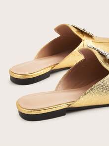 Damen Frühjahr 2025 Halb-Schlupf-Mules mit rückenfrei, Metall-Schnalle, flache Lässig Slip-On Sandalen