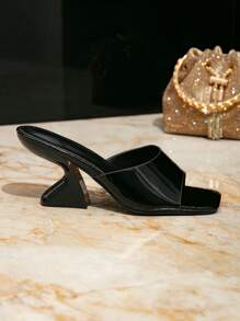 Women's Minimalist Design Elegant Fashion Glossy Strap Versatile High Heeled Mule Sandals