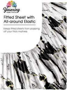 4件套黑灰大理石纹床品套装，包含1条床笠、1条床单和2个枕套（不含枕芯）。奢华床笠套装，尺寸可选：特大号、大号、标准大号、单人床。深口袋设计，最大可适配11.8英寸的床笠。柔软透气，抗皱，提升睡眠质量，尽显奢华酒店风范。馈赠父母、朋友的理想之选。 - 彩色 - 查看 5