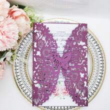 25/50 张蝴蝶邀请卡婚礼请柬贺卡适用于婚礼生日 15 岁成人礼洗礼派对装饰用品（不含内卡和信封） - 25pcs - 查看 13