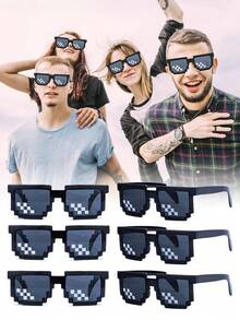 8 件马赛克眼镜，适用于派对、婚礼、像素眼镜和其他有趣场合，夏威夷派对用品（大号） - 黑與白 - 查看 2