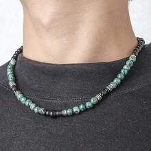 1 Pc Men Handmade Natural Stone Beads Single Layer Punk Style Necklace, Gift For Men In Summer - Multicolor - View 2