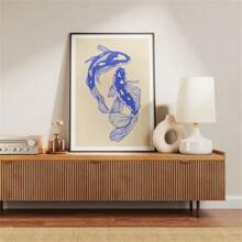 1 Stück Blauer Koi Fisch Leinwanddruck, japanisches retro Glück Wandkunst Poster für modernes Wohnzimmer, Schlafzimmer, Studentenwohnheim - Ideales Geschenk, Leinwandgemälde, Heimdekoration, optionaler Rahmen