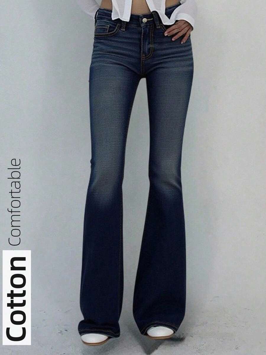 Damen Jeansshorts mit gewaschener Vorderseite, Knopfleiste und Taschen, einfaches, lässiges, schlank geschnittenes Modell mit ausgestelltem Bein - Blau - Übersicht 1