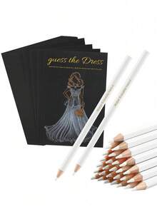 10张/20张创意DIY手绘婚纱卡片，婚纱主题新娘礼品卡，适用于新娘送礼会游戏，黑色婚纱绘画卡片，包含新娘送礼会游戏卡片和白色铅笔，趣味婚礼装饰，婚礼派对用品，适合婚礼、订婚和单身派对游戏 - 彩色 - 查看 6