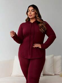 Women's Winter Plus Size Set, With Hat, Lighter And More Comfortable Fabric, Slit On The Sides, Stylish And Casual Look, Women's Fashion, Cold, Night. - 紅木色 - 查看 1